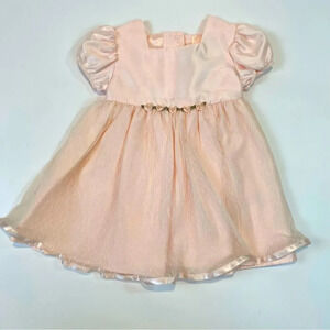 Brooke Lindsay Light Peach Girls Dress with Lace Overlay on Skirt Size 18M